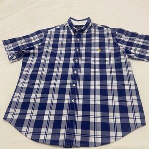 US Polo Assn Mens Plaid Short Sleeve Button Down Shirt Size‎ L Blue White